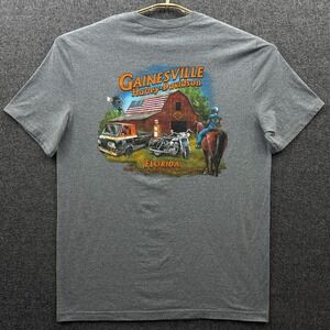 Harley Davidson Shirt‎ Mens XL Gray Gainesville FL Horse Barn USA Flag Biker Tee